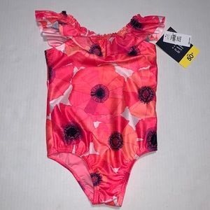 Girls Hot Pink Floral Bathing Suit Size 5